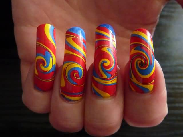 Multicolored Marble Nail Art