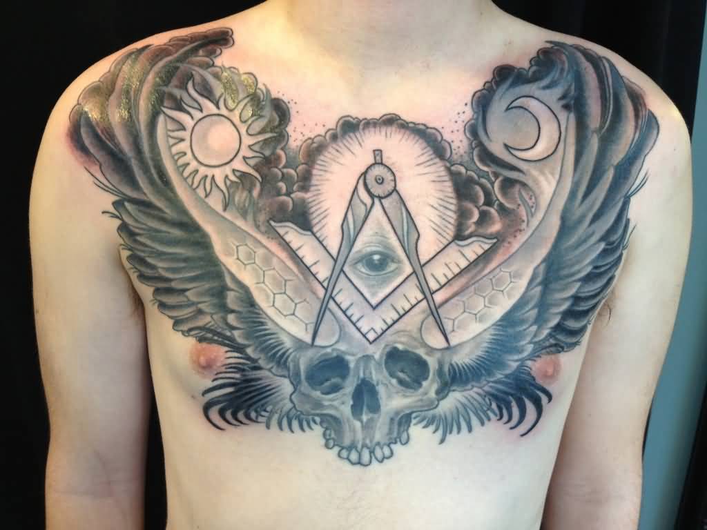 Nice Masonic Tattoo On Man Chest