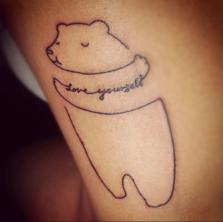 Nice Outline Polar Bear With Lettering Tattoo