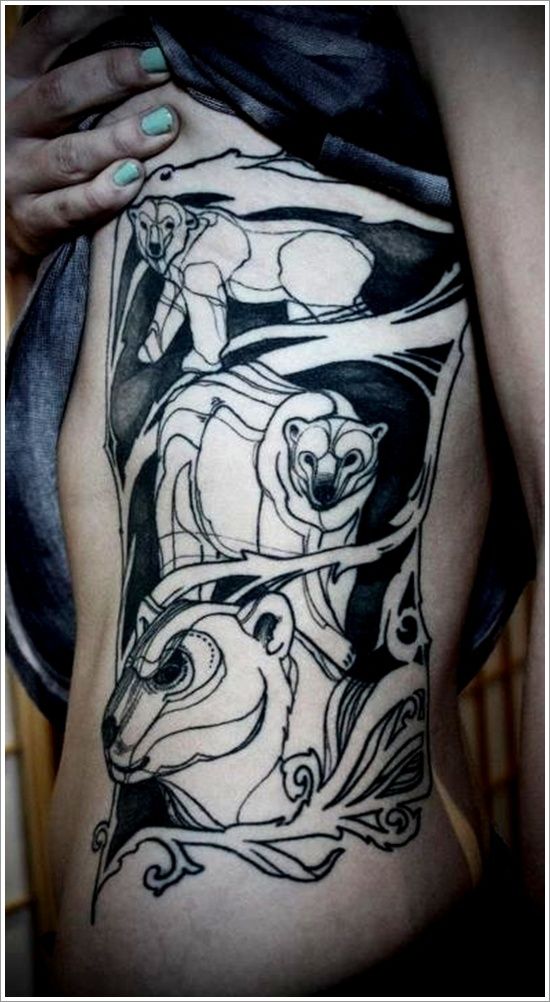 Nice Polar Bears Tattoo On Side Rib For Girl