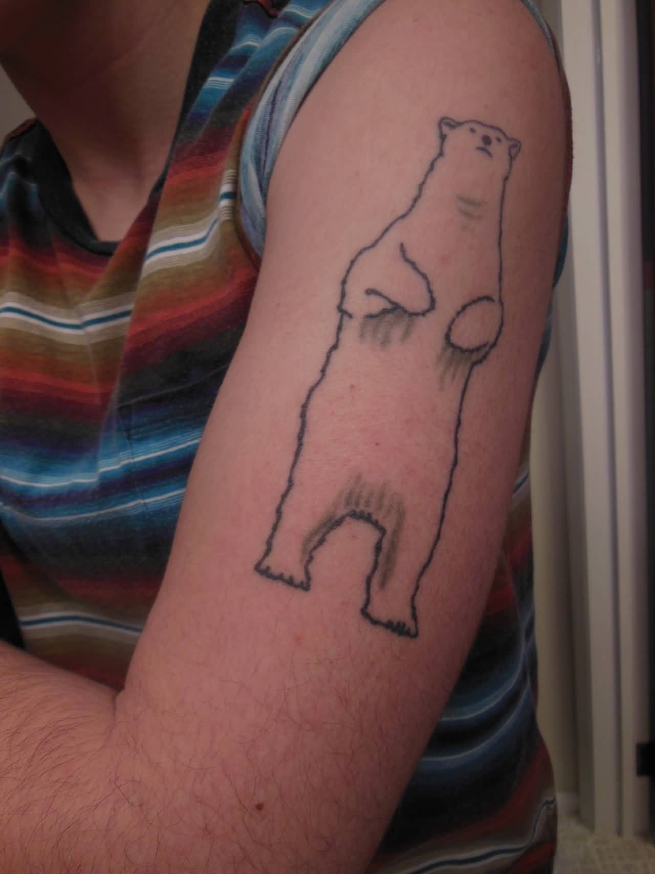 Outline Polar Bear Standing Tattoo On Half Sleeve