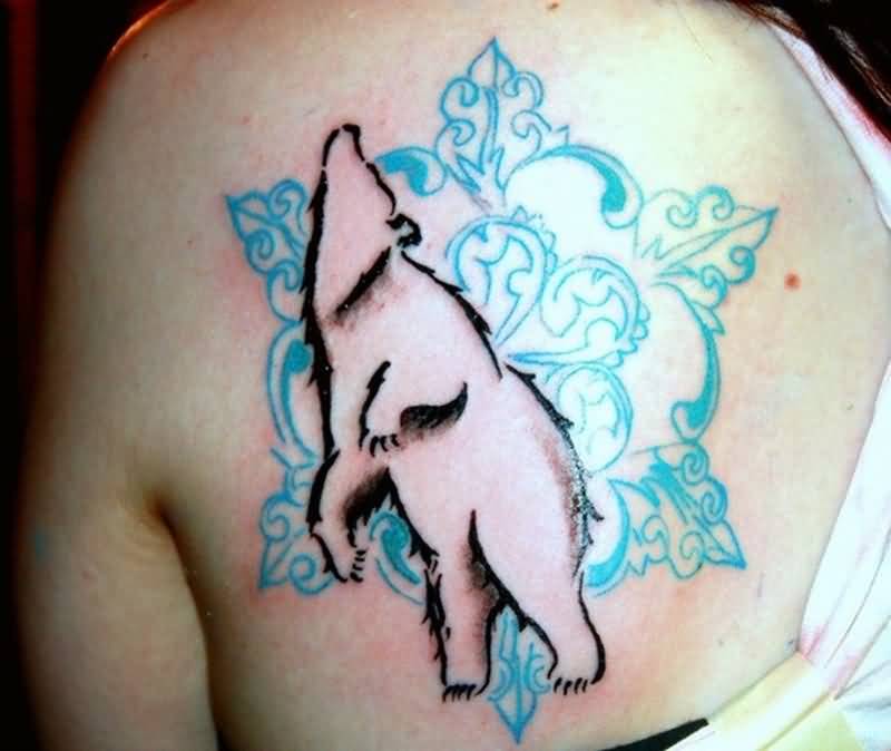 Outline Polar Bear With Blue Snowflake Tattoo