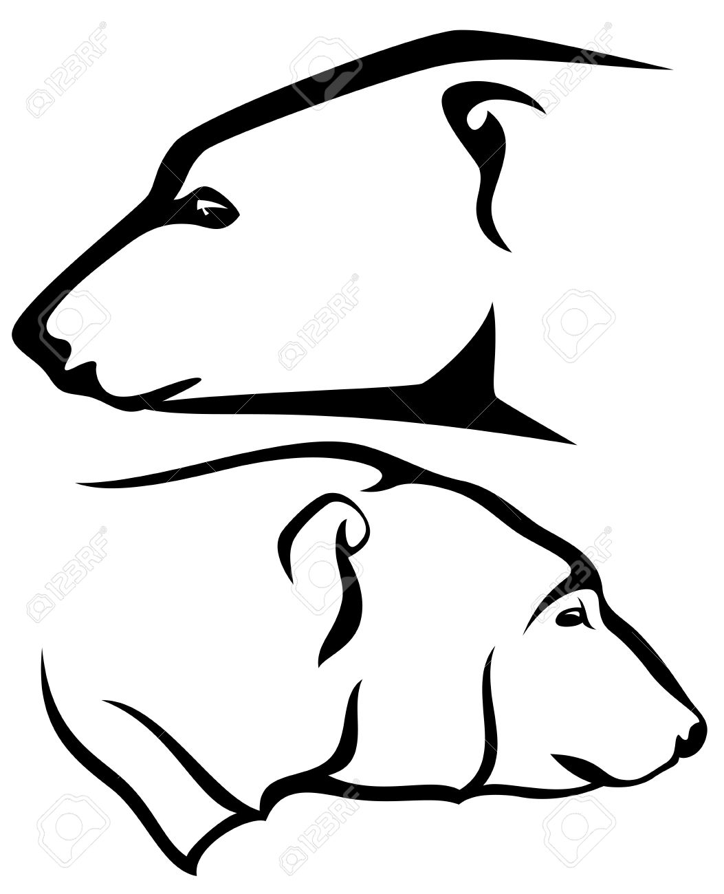 Outline Two Polar Bears Head Tattoo Design