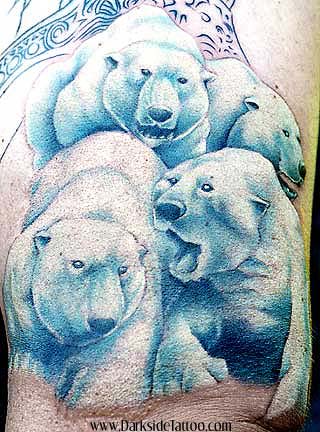 Outstanding Four Light Blue Color Polar Bears Tattoo