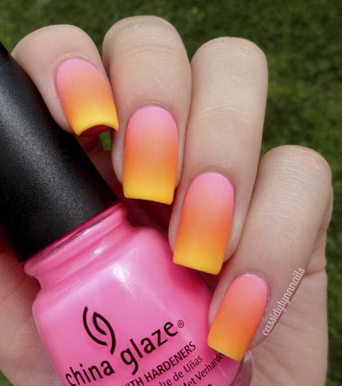 Pink And Orange Ombre Matte Nail Art