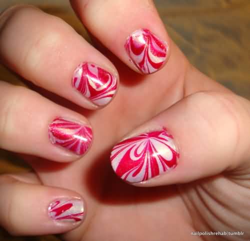 Pink And White Marble Nail Art