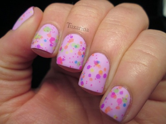 Pink Matte Nail Art With Colorful Dots