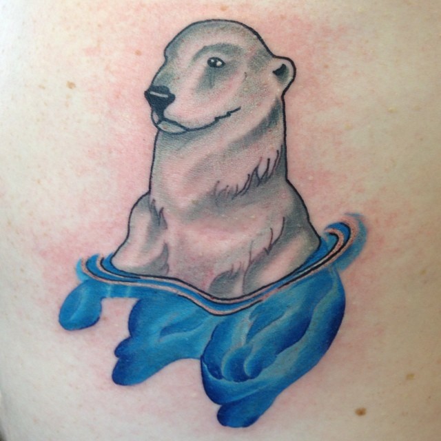 Polar Bear Half Body  Into Water Tattoo Design