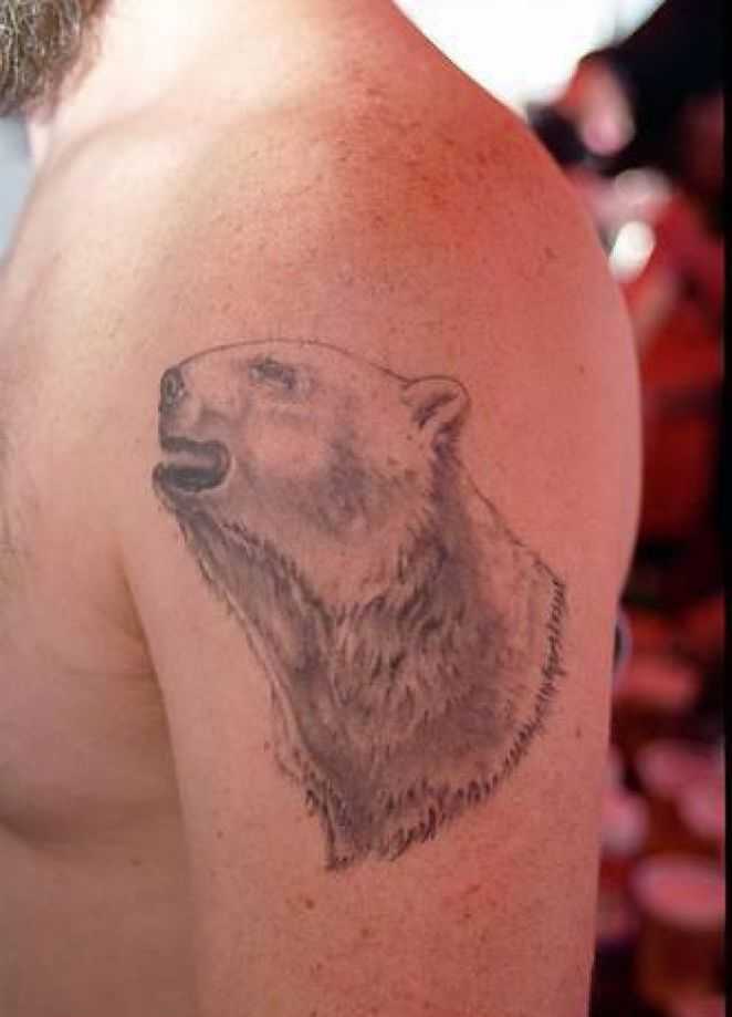 Polar Bear Head Tattoo On Left Shoulder