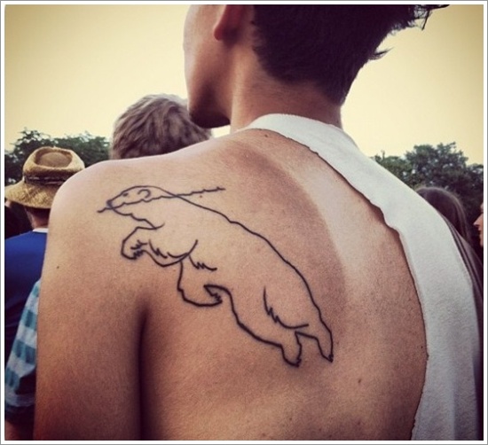 Polar Bear Outline Tattoo On Left Back Shoulder