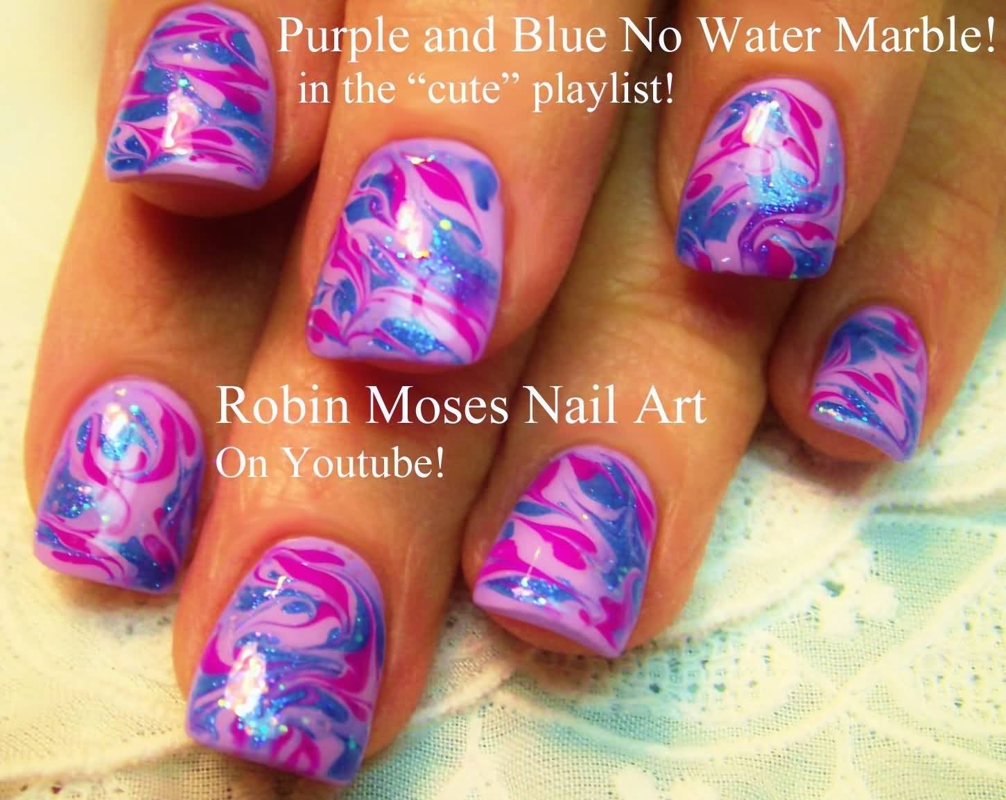 Purple And Blue Marble Nail Art
