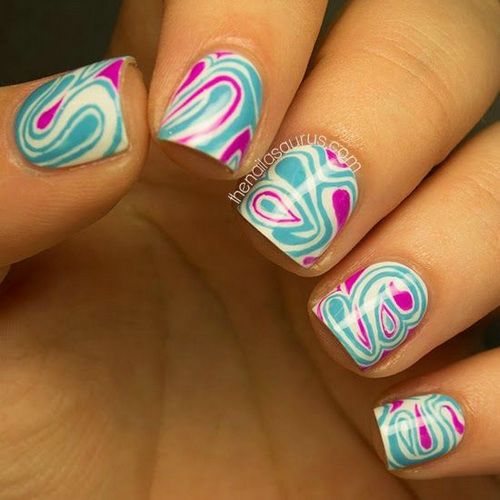 Purple And Blue Marble Nail Design