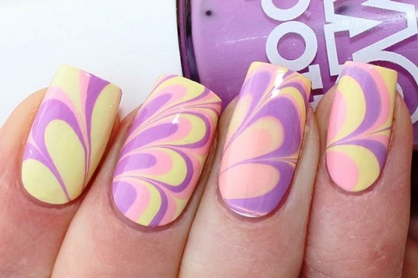 Purple And Yellow Marble Nail Art Design