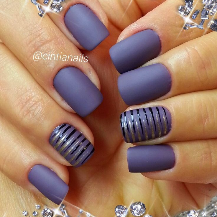 Purple Matte Nail Art With Stripes Design