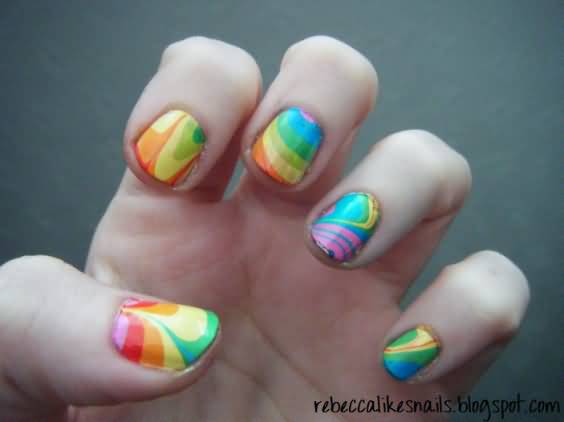 Rainbow Marble Nail Art
