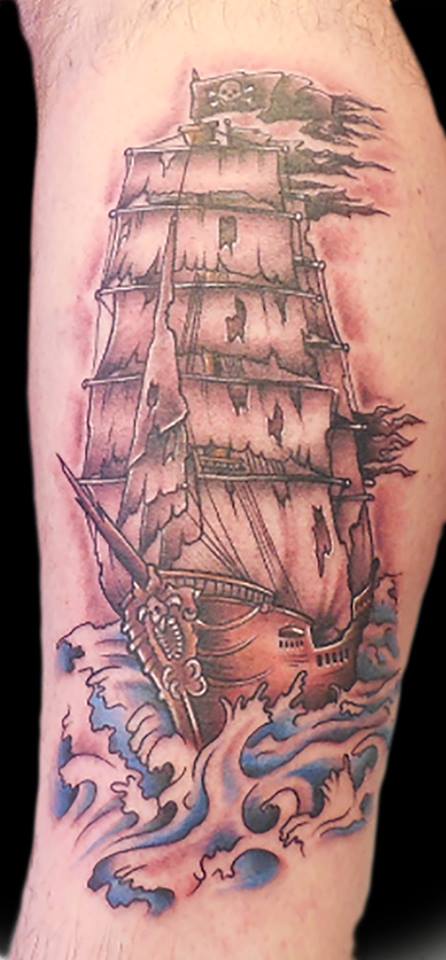 Ship Tattoo Design For Half Sleeve by Chad James
