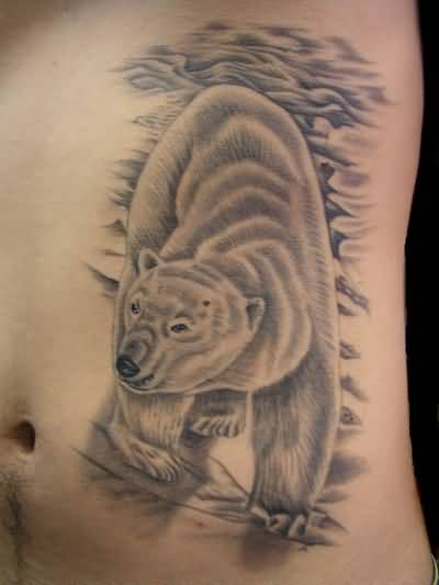 Simple Polar Bear Tattoo On Side Rib