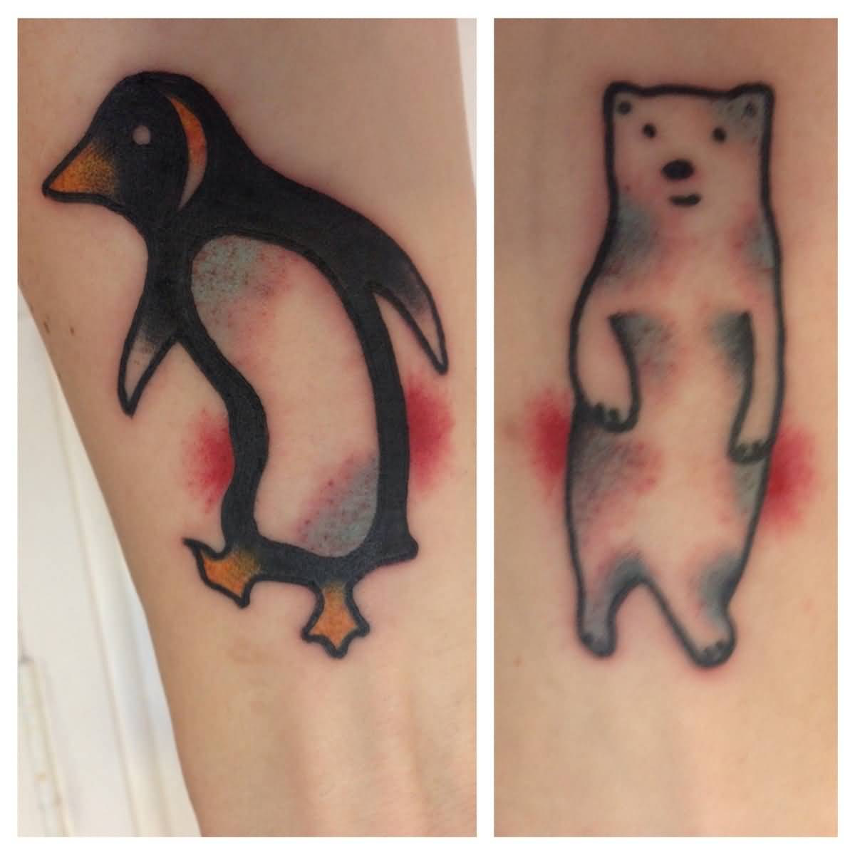 Small Polar Bear And Penguin Tattoo By Michele L’ Abbate