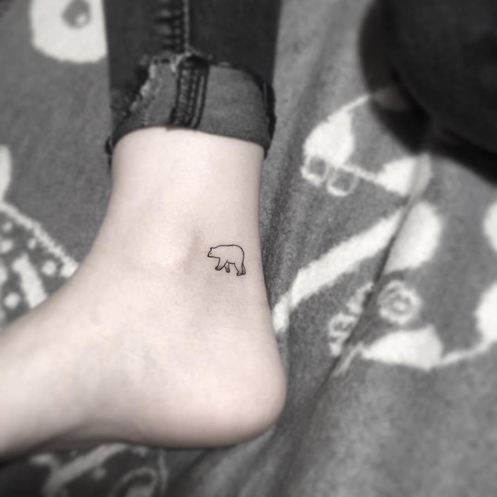 Small Polar Bear Outline Tattoo On Ankle