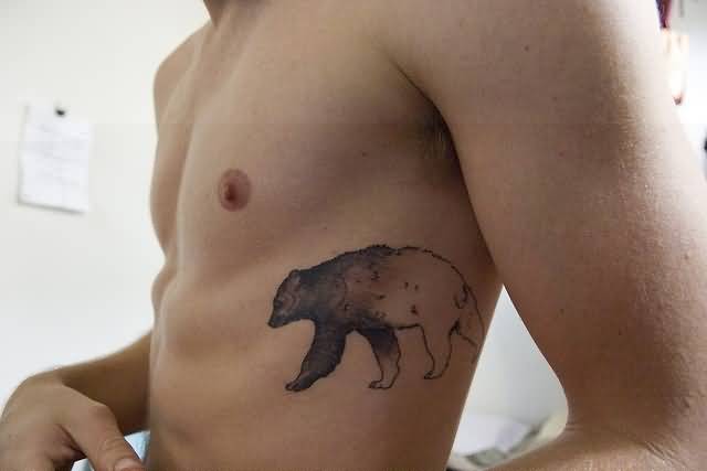 Small Walking Polar Bear Tattoo On Side Rib For Men