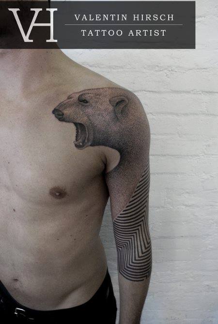 Terrific Very Angry Polar Bear Tattoo On Half Sleeve For Men Valentin Hirsch