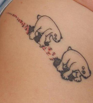 Two Small Polar Bears Tearing Skin Tattoo