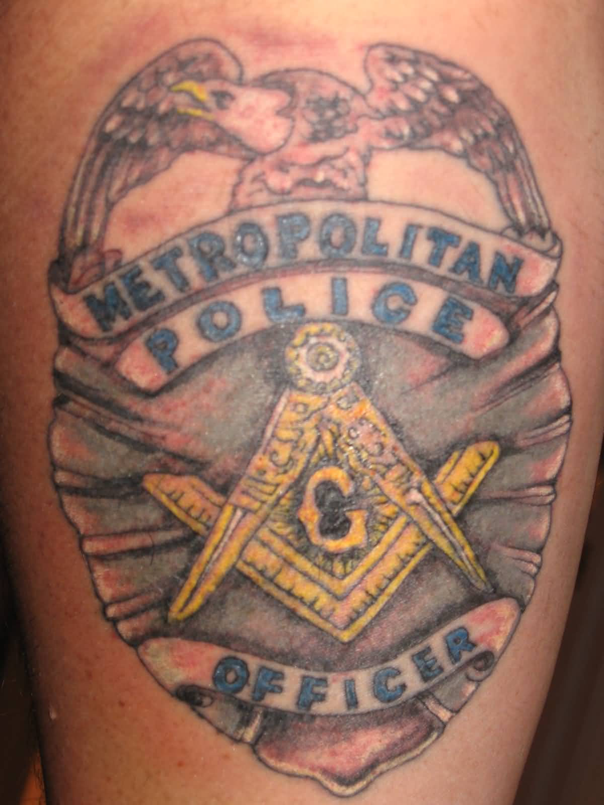 Unique Metro Politan Police And Masonic Symbol Tattoo