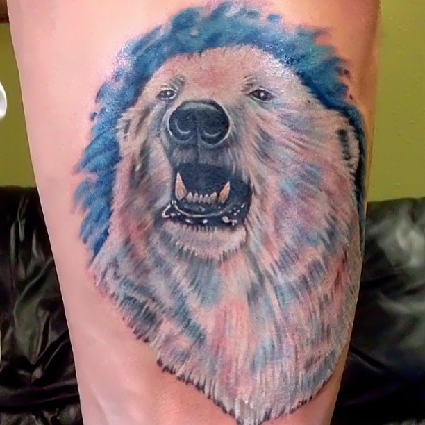Very Nice Polar Bear Head With blue Color Tattoo