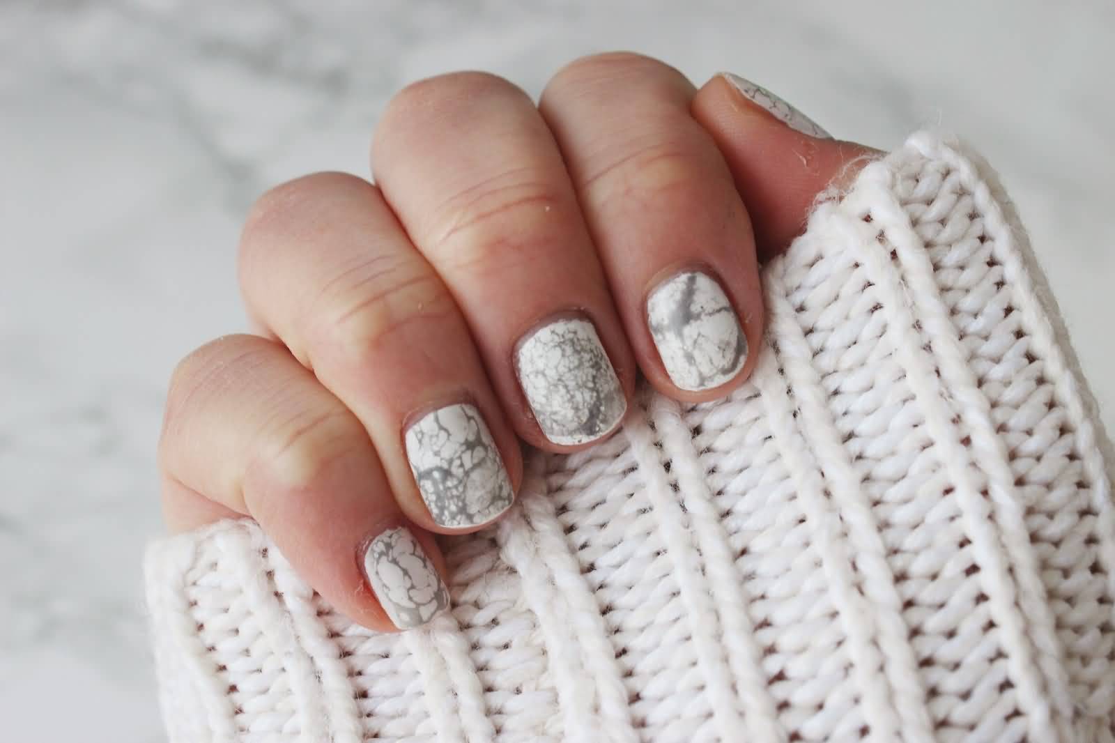 White And Grey Marble Nail Design