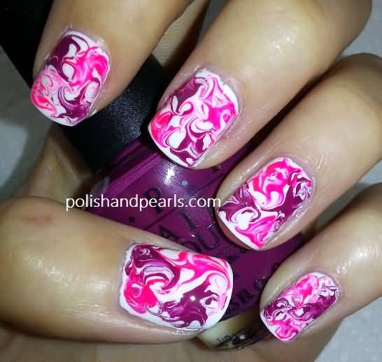 White Pink And Purple Marble Nail Art