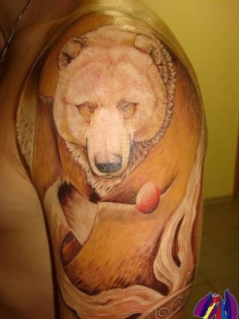 Wonderful Polar Bear Tattoo On Half Sleeve For Men
