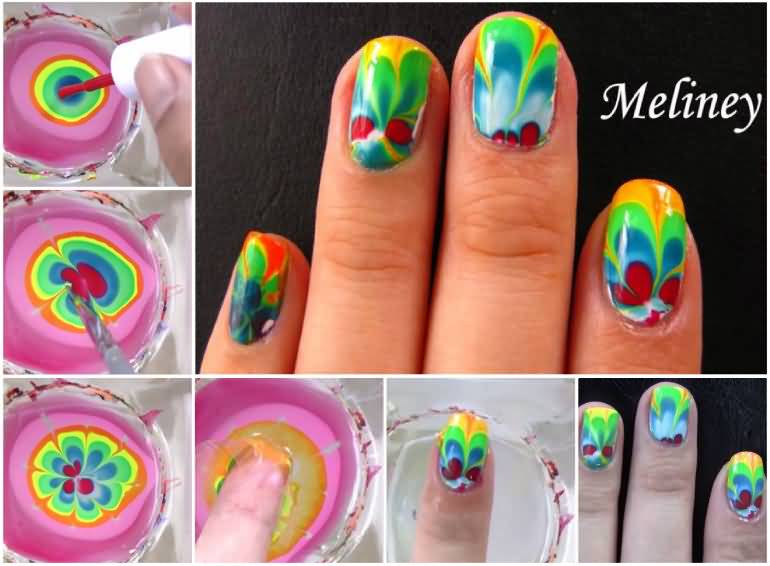 Wonderful Rainbow Marble Nail Art