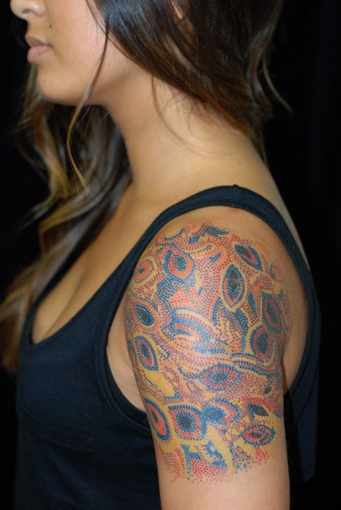 Aboriginal Tattoo On Girl Left Shoulder