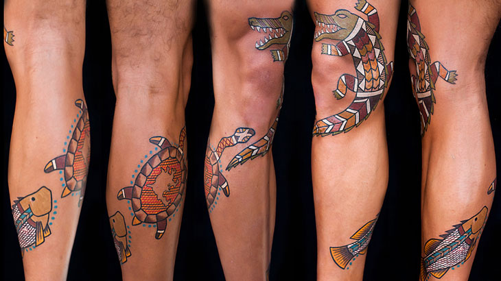 Aboriginal Tattoo On Leg For Men