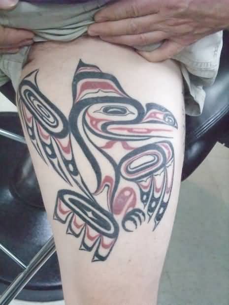 Aboriginal Tribal Bird Tattoo On Thigh