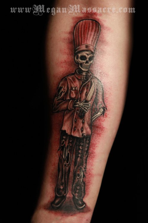 Amazing Chef Skeleton Holding Knife Tattoo