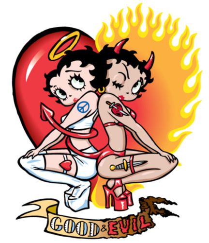 Angel And Devil Betty Boop Tattoo Design With Good Evil Banner