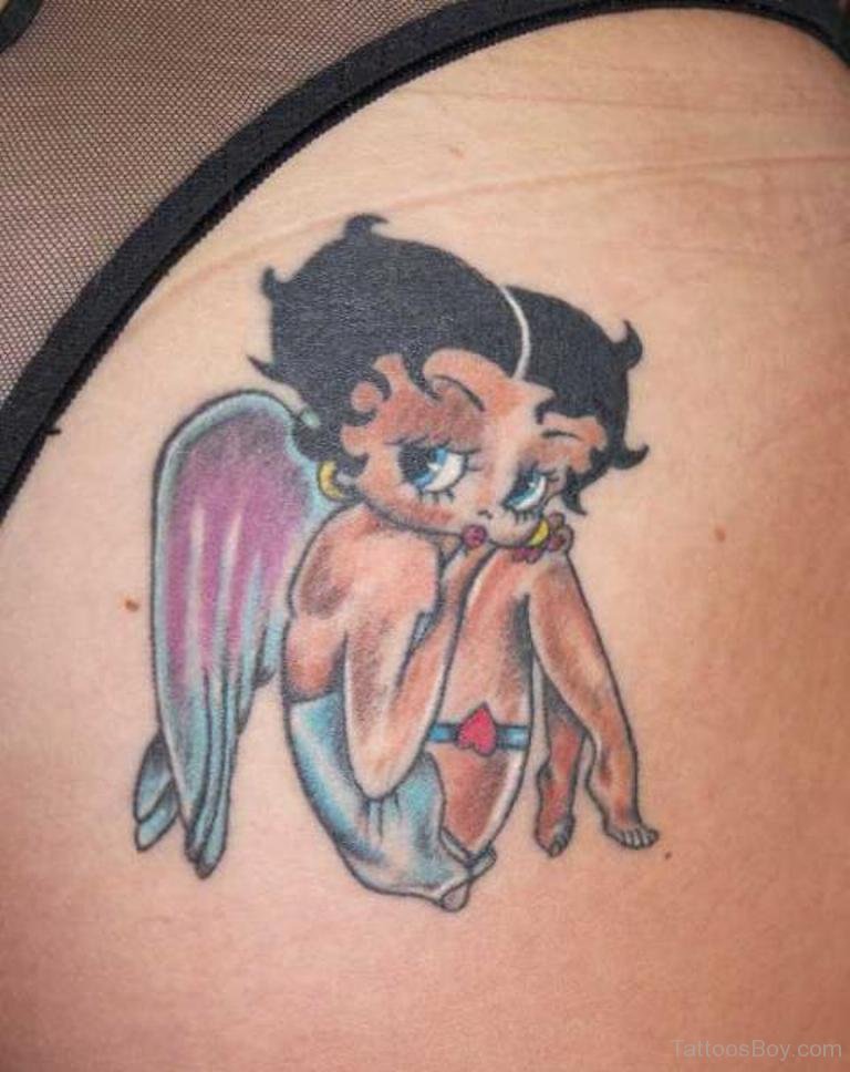 Angel Betty Boop Tattoo On Right Back Shoulder