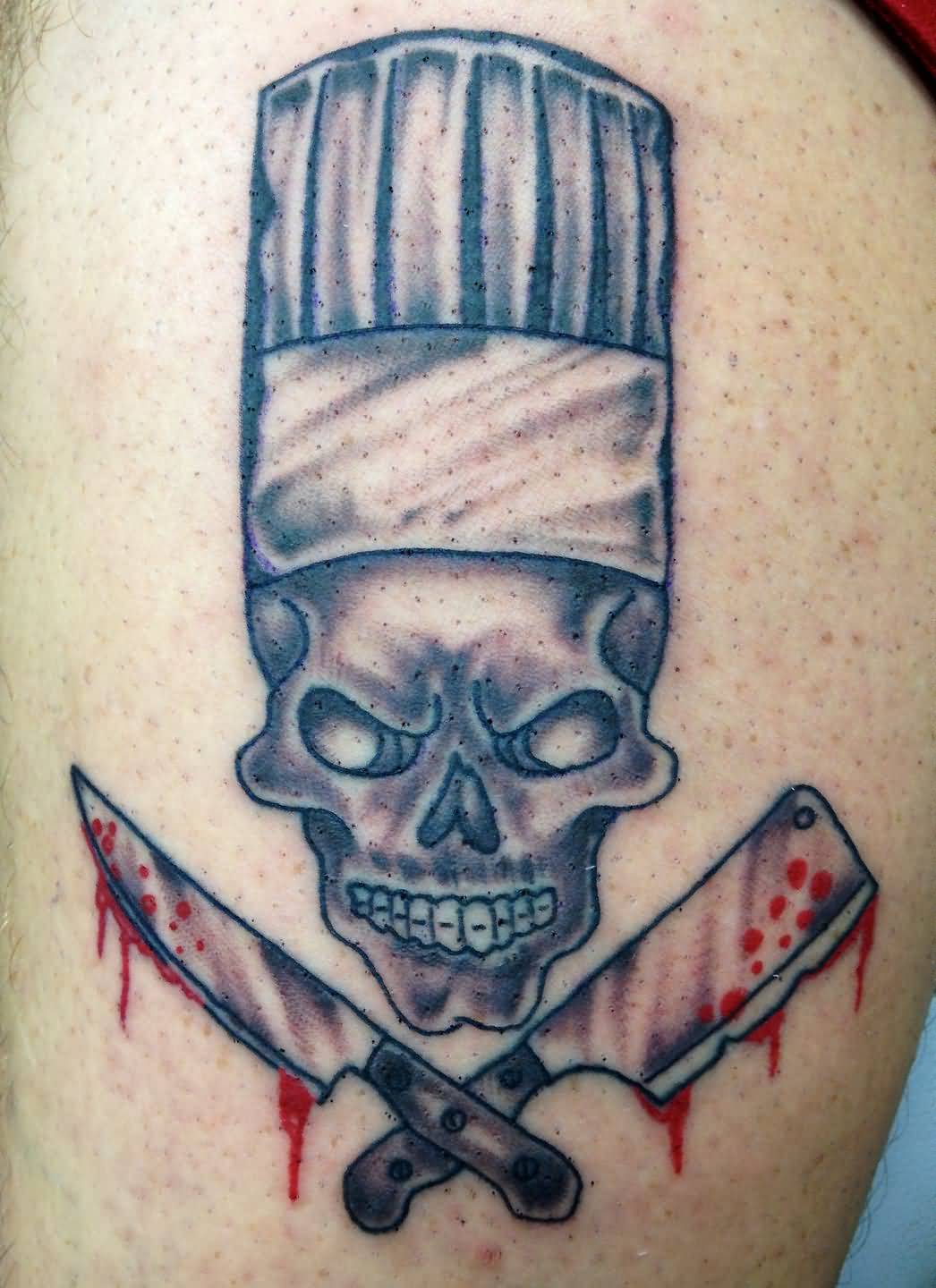 Angry Chef Skull With Crossed Knives Tattoo