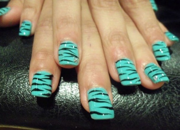 Aqua Zebra Print Nail Art Design