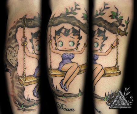 Beautiful Betty Boop Swinging Tattoo On Leg