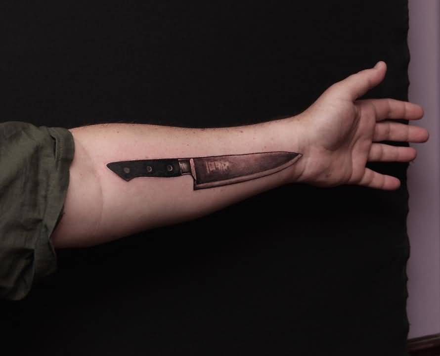 Beautiful Chef Knife Tattoo On Forearm