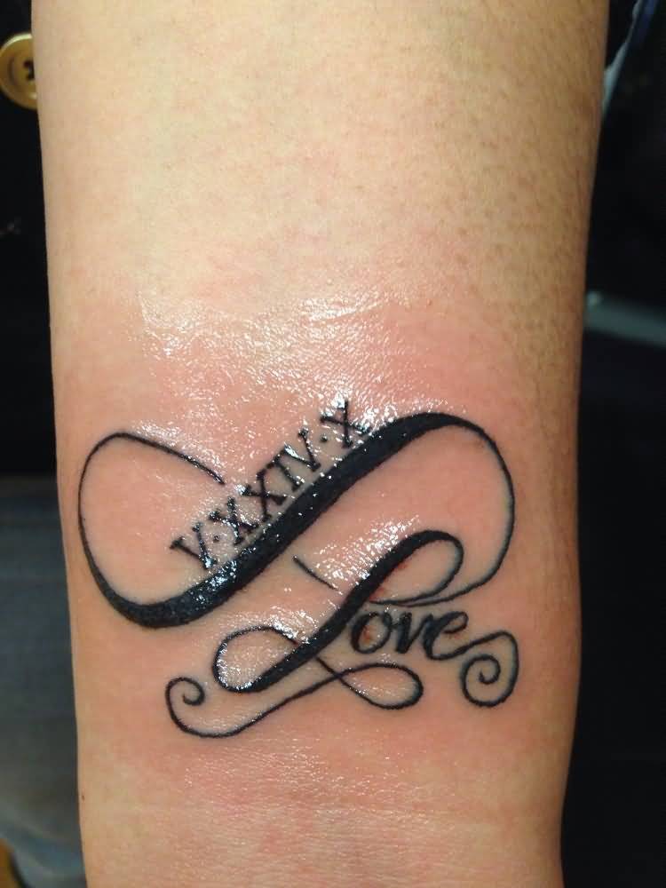 Beautiful Love And Roman Numerals With Infinity Tattoo