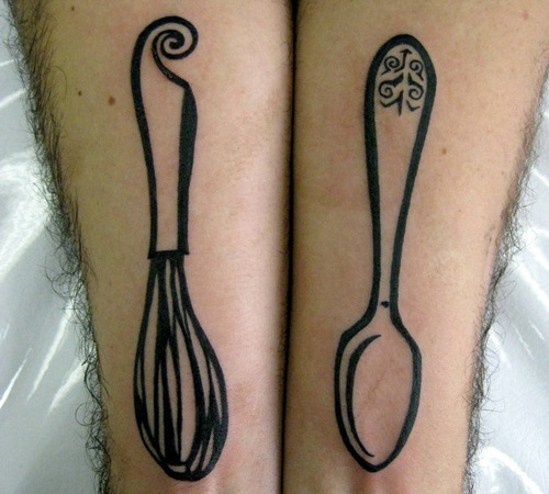 Beautifuly Designed Chef Spoon And Egg Beater Tattoo On Both Forearms