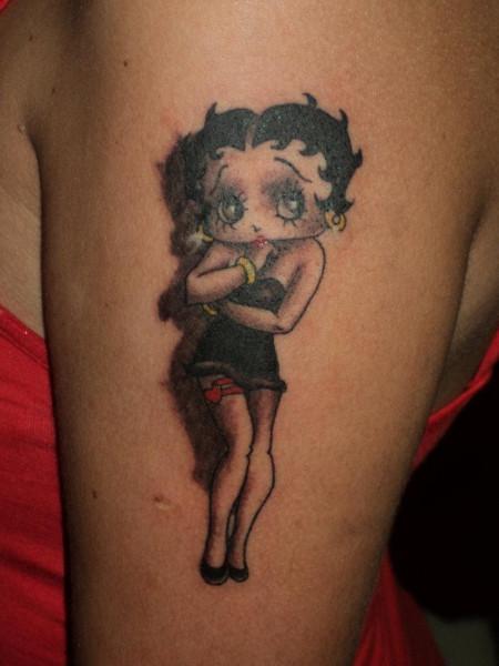 Betty Boop In Black Dress Tattoo On Bicep