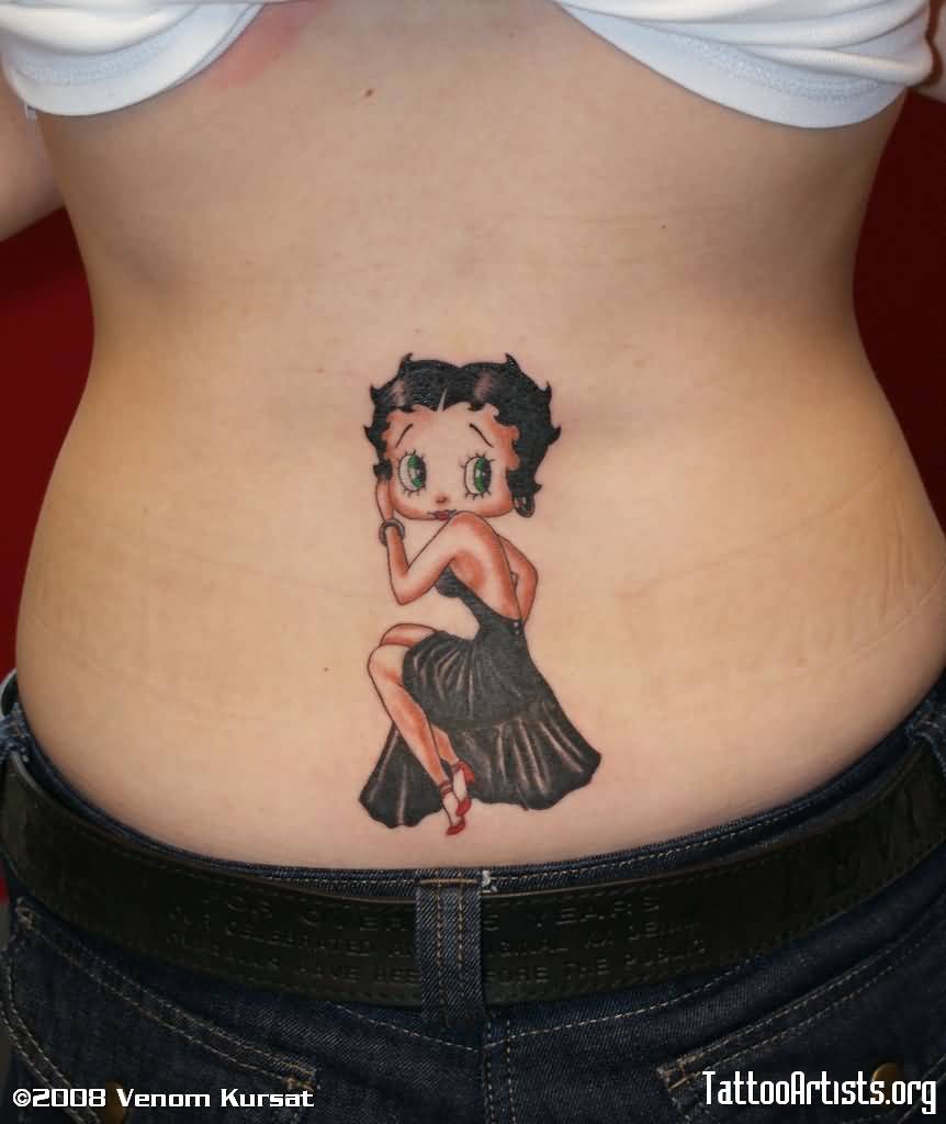 Betty Boop In Black Dress Tattoo On Lower Back