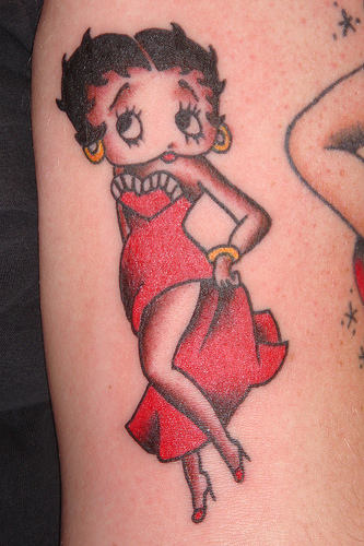 Betty Boop In Red Dress Tattoo On Arm
