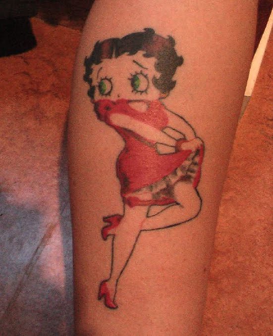Betty Boop In Red Dress Tattoo On Leg