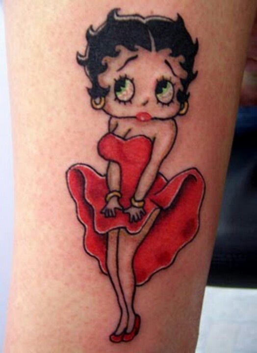 Betty Boop In Red Frock Tattoo On Arm
