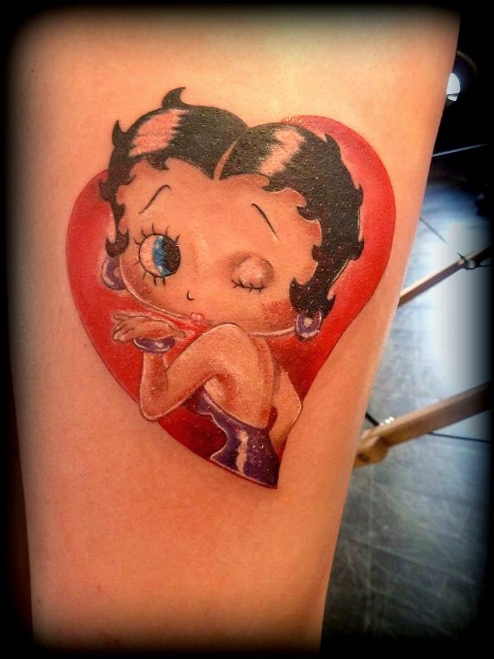 Betty Boop In Red Heart Tattoo Design.